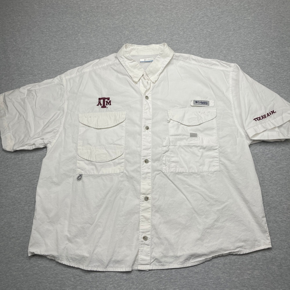 Texas A&M Columbia PFG Shirt Mens XL Tamiami White NCAA Fishing VTG Aggies EUC - Picture 2 of 6